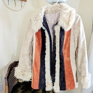 Vintage Suede and Faux Fur Cuffed quilted jacket
